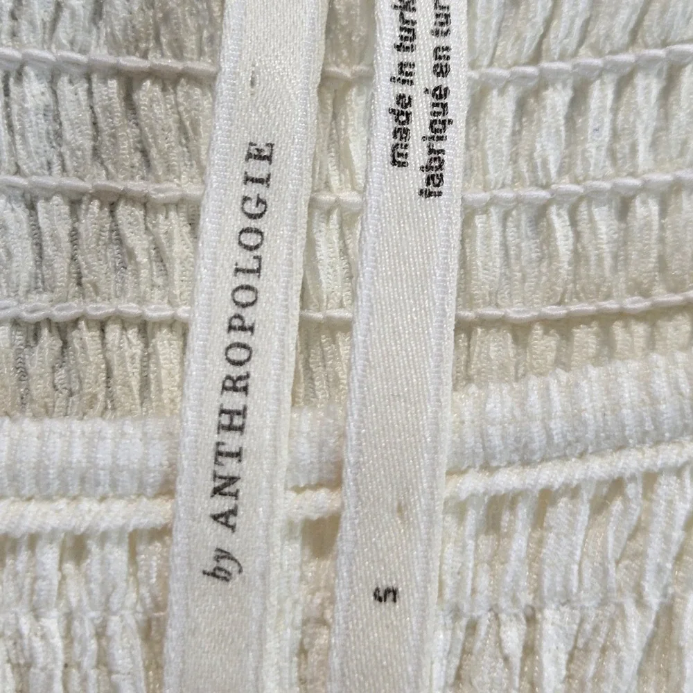 Anthropologie Smocked Puff Sleeve Top Cream Off White OB1425048 Women Small FLAW